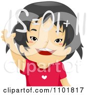 Clipart Happy Asian Girl Solving A Math Problem Royalty Free Vector Illustration