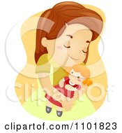 Clipart Happy Girl Hugging Her Doll Royalty Free Vector Illustration