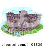 Poster, Art Print Of Fortress With A Bridge Gate Down Over A Moat