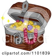 Clipart Wooden Treasure Chest Full Of Jewels And Gold Royalty Free Vector Illustration by BNP Design Studio