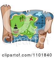 Clipart Parchment Treasure Map With Curled Edges Royalty Free Vector Illustration