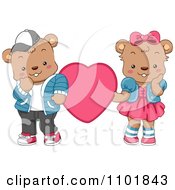 Poster, Art Print Of Cute Teddy Bear Couple With A Pink Heart
