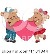 Poster, Art Print Of Cute Teddy Bear Couple Resting On A Pink Heart