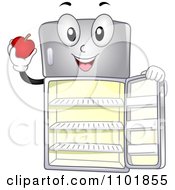 Happy Refrigerator Holding The Door Open And An Apple