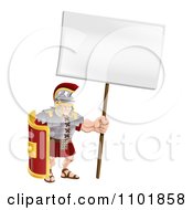Clipart Buff Roman Soldier With A Sign Royalty Free Vector Illustration by AtStockIllustration