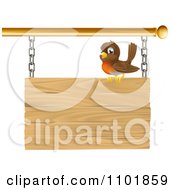 Poster, Art Print Of Happy Robin Perched On A Wood Sign