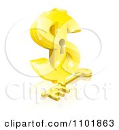 Poster, Art Print Of 3d Golden Dollar Symbol With A Key Hole And Skeleton Key