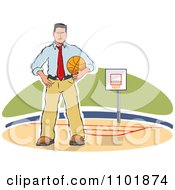 Poster, Art Print Of Sketched Basketball Coach Standing On A Court