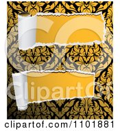 Two Pieces Of Torn Damask Paper Revealing Solid Yellow