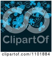 Poster, Art Print Of Blue Floral Background With Copyspace