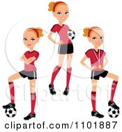 Poster, Art Print Of Blond Female Soccer Player In Three Poses