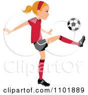 Poster, Art Print Of Blond Soccer Girl Player Kicking A Ball