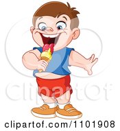 Poster, Art Print Of Happy Summer Boy Licking An Ice Cream Cone