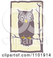 Poster, Art Print Of Woodcut Styled Owl Perched On A Tree Branch