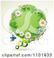 Clipart Round Green St Patricks Day Frame With Butterflies And Daisies Royalty Free Vector Illustration