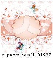 Poster, Art Print Of Spring Butterfly Background With A Pink Frame And Flowers