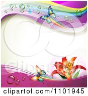 Poster, Art Print Of Spring Butterfly Background With Dewy Rainbows And A Lily