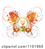 Poster, Art Print Of Orange Butterfly With A Heart Center And Foliage