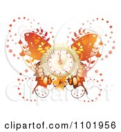 Poster, Art Print Of Orange Butterfly With A Clock Center And Foliage
