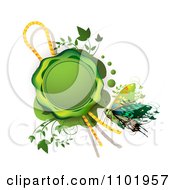 Poster, Art Print Of Green Wax Seal With A Rope Vines And Butterfly