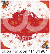Poster, Art Print Of Spring Butterfly Background With A Grungy Red Floral Text Bar