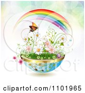 Planter Of Daisies And Spring Flowers With A Butterfly And Rainbow Over Flares