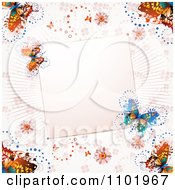 Poster, Art Print Of Pink Butterfly Background With A Blank Note