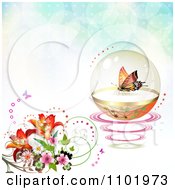 Poster, Art Print Of Butterfly In A Protective Sphere With Flowers On Flares
