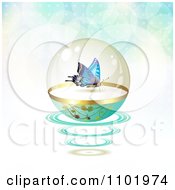 Poster, Art Print Of Butterfly In A Protective Sphere With Flares On Gradient 1