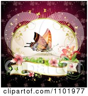 Poster, Art Print Of Butterfly With Flowers And A Blank Banner