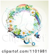 Poster, Art Print Of Round Rainbow Daisy And Shamrock Frame With A Butterfly