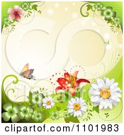 Poster, Art Print Of Orange Butterfly With Clovers And Daisies Around Copyspace 1