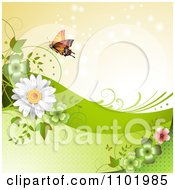 Poster, Art Print Of Orange Butterfly With Clovers And Daisies Around Copyspace 2