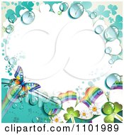 Poster, Art Print Of Butterfly And Dewy Rainbow Clover Background With White Copyspace