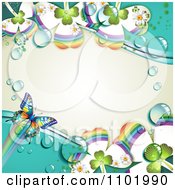Poster, Art Print Of Butterfly And Dewy Rainbow Clover Background