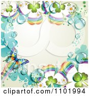 Poster, Art Print Of Butterfly And Dewy Rainbow Clover Background With Off White Copyspace