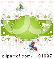 Poster, Art Print Of Spring Butterfly Background With A Green Frame And Flowers