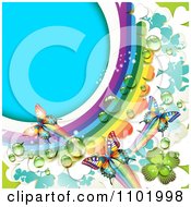 Poster, Art Print Of Spring Butterfly Background With A Dewy Rainbow And Clovers