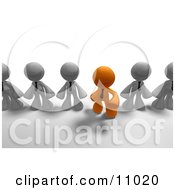 Orange Business Man Standing Out From The Crowd Of Gray Business Men Clipart Illustration