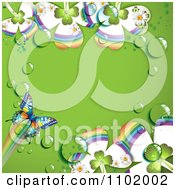 Poster, Art Print Of Butterfly And Dewy Clover Background With Green Copyspace