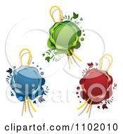 Clipart Blue Red And Green Wax Seals With Ropes And Vines Royalty Free Vector Illustration by merlinul