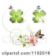 Poster, Art Print Of Shamrock Clover And Daisy Design Elements With Butterflies