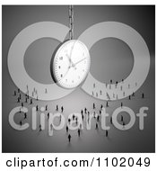 Poster, Art Print Of 3d Little People Standing Under A Suspended Clock