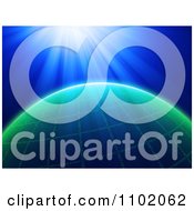 Clipart Bright Light Shining Down On A Binary Grid Globe Over Blue Royalty Free CGI Illustration