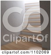 Poster, Art Print Of 3d Interior With Wooden Floors And A Steep Staircase