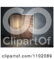 3d Interior Of An Open Door Leading To A Brick Wall