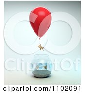 Poster, Art Print Of 3d Goldfish Taking Off From A Bowl With A Balloon