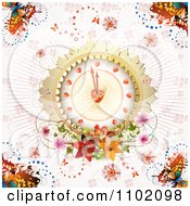 Poster, Art Print Of Heart Clock With Flowers And Butterflies On Pink