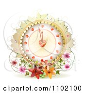 Poster, Art Print Of Valentines Day Heart Clock With Flowers And Butterflies On White