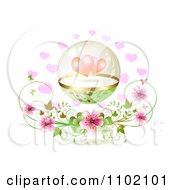 Poster, Art Print Of Protected Hearts In A Sphere Over Pink Blossoms On White